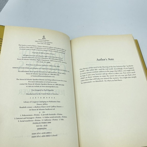 Jeffery Deaver Roadside Crosses Dust Jacket 1st Edition 2009 - Picture 6 of 7